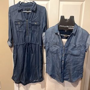 INC Denim Knee length dress size 2 and Cloth and Stone Denim Size XS.